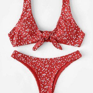 women's cute red bikini flower juniors small